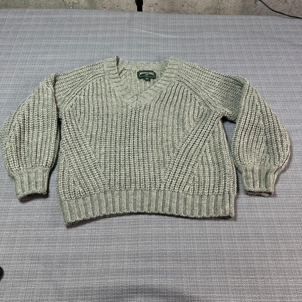 American Eagle Sweater Womens Medium Pullover Green Chunky Knit Boxy Cozy Ribbed